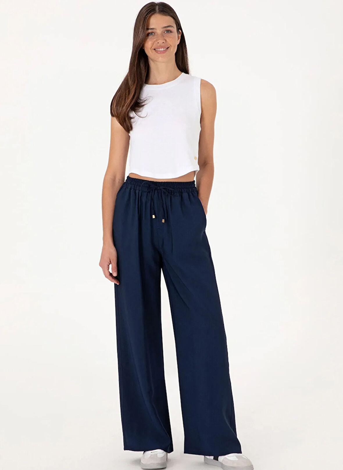 U.S. Polo Assn. Lastikli Bel Loose Fit Lacivert Kadın Pantolon ECOLE
