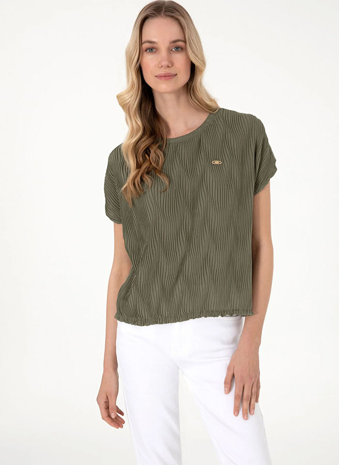 U.S. Polo Assn. Bisiklet Yaka Koyu Haki Kadın T-Shirt SIA