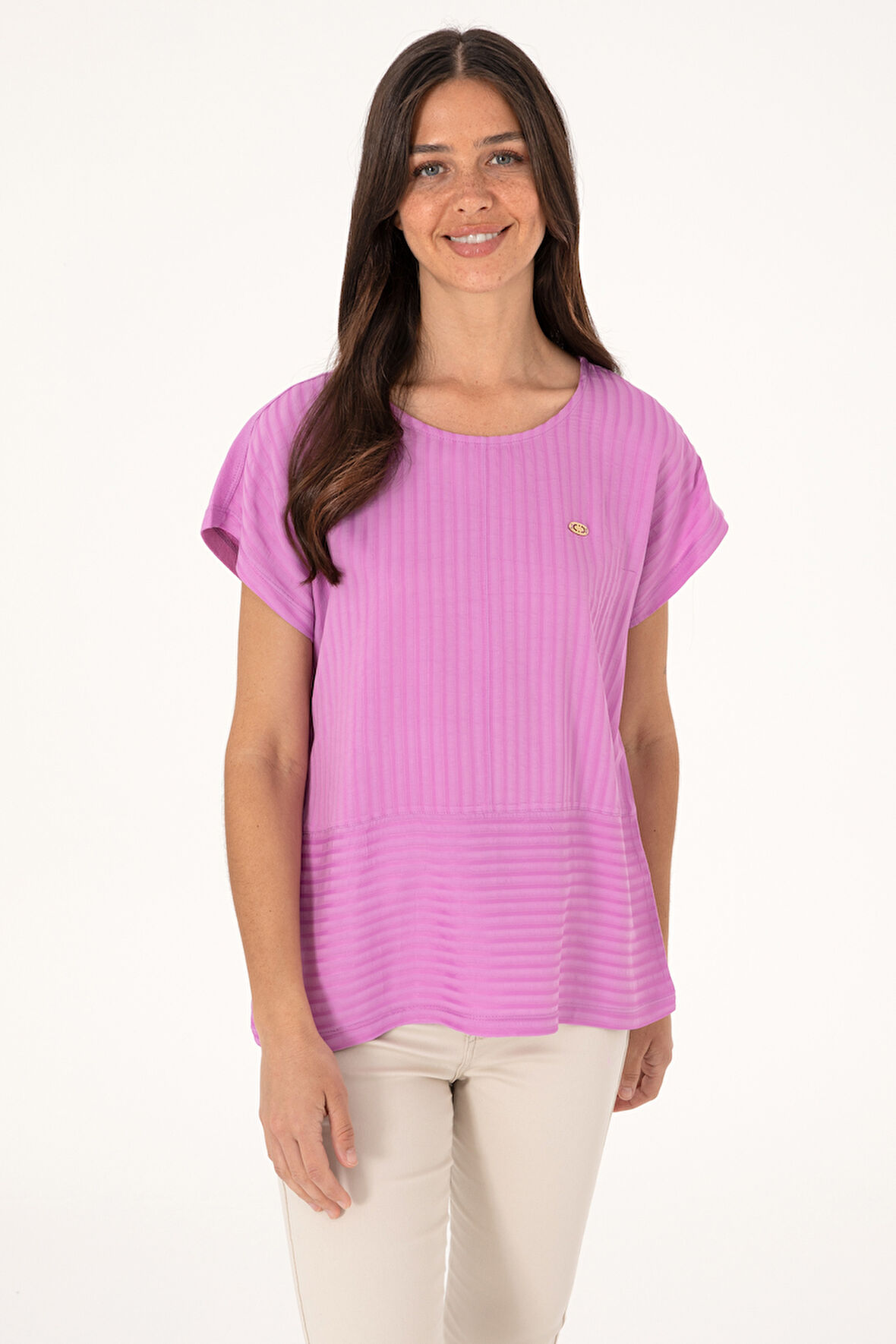 U.S. Polo Assn. Çizgili Bisiklet Yaka Kadın T-shirt 2104729