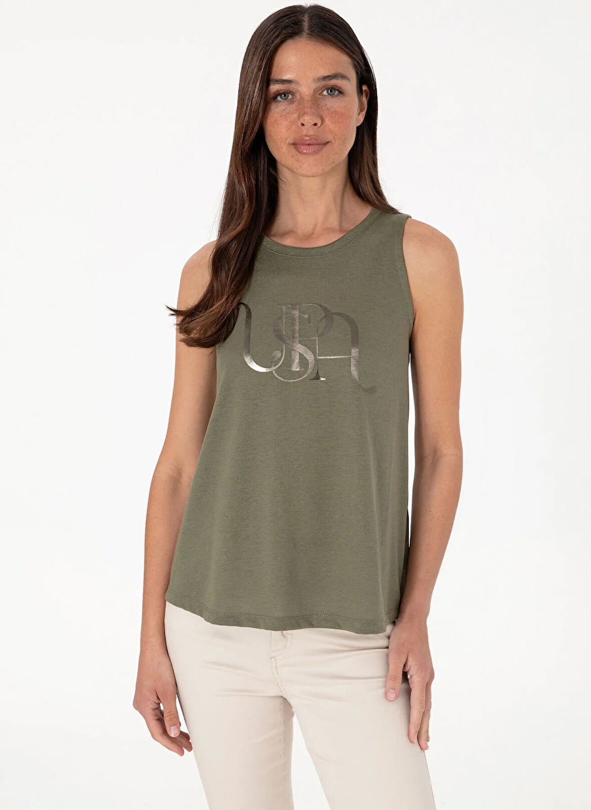 U.S. Polo Assn. Yuvarlak Yaka Koyu Haki Kadın T-Shirt GINZA