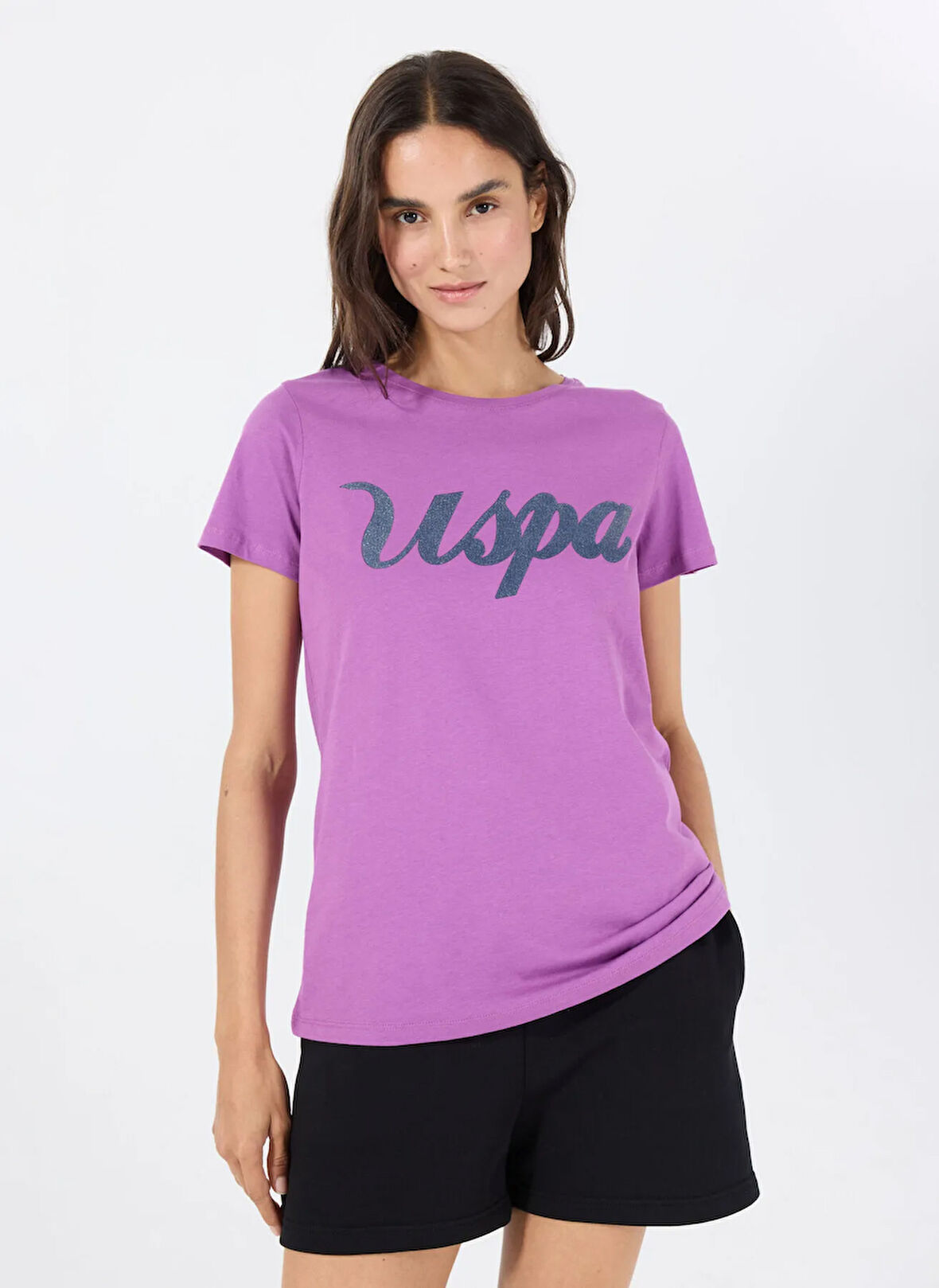 U.S. Polo Assn. Bisiklet Yaka Açık Mor Kadın T-Shirt BEAN-IY25