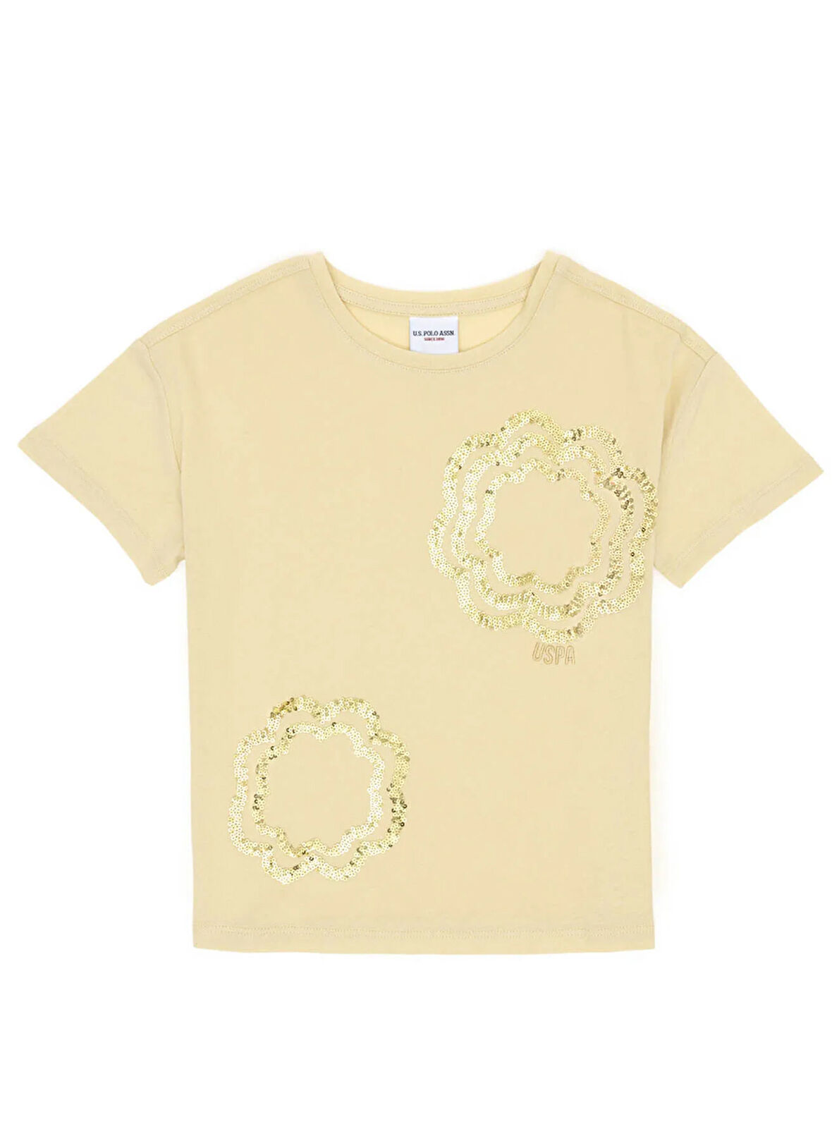 U.S. Polo Assn. Baskılı Açık Haki Kız Çocuk T-Shirt VOYAGE