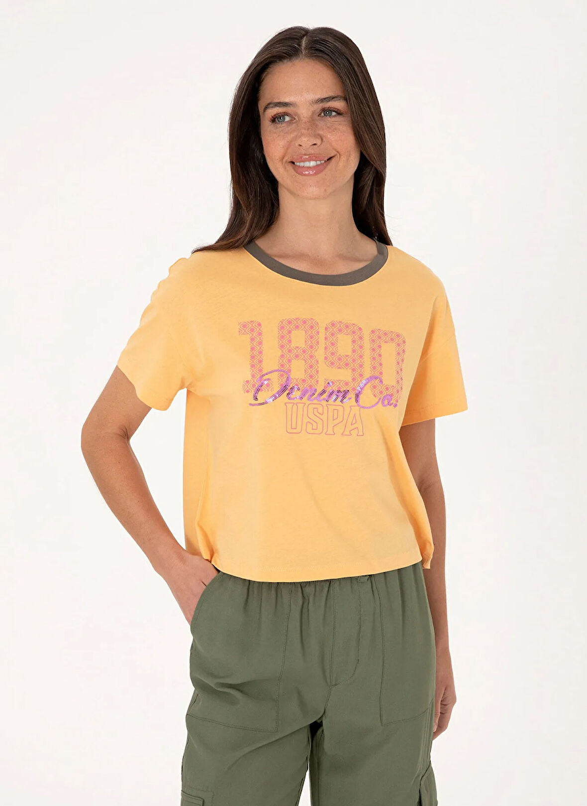 U.S. Polo Assn. Bisiklet Yaka Açık Turuncu Kadın T-Shirt D-GIANNA