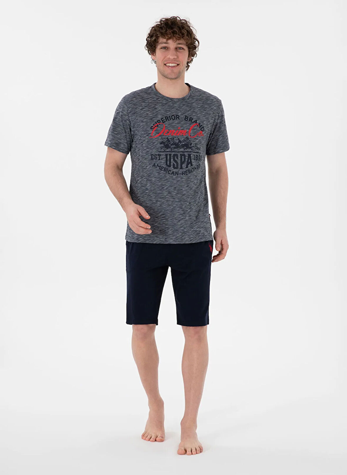 U.S. Polo Assn. Lacivert Erkek Pijama Takımı 18878 Tshirt Sort Takim