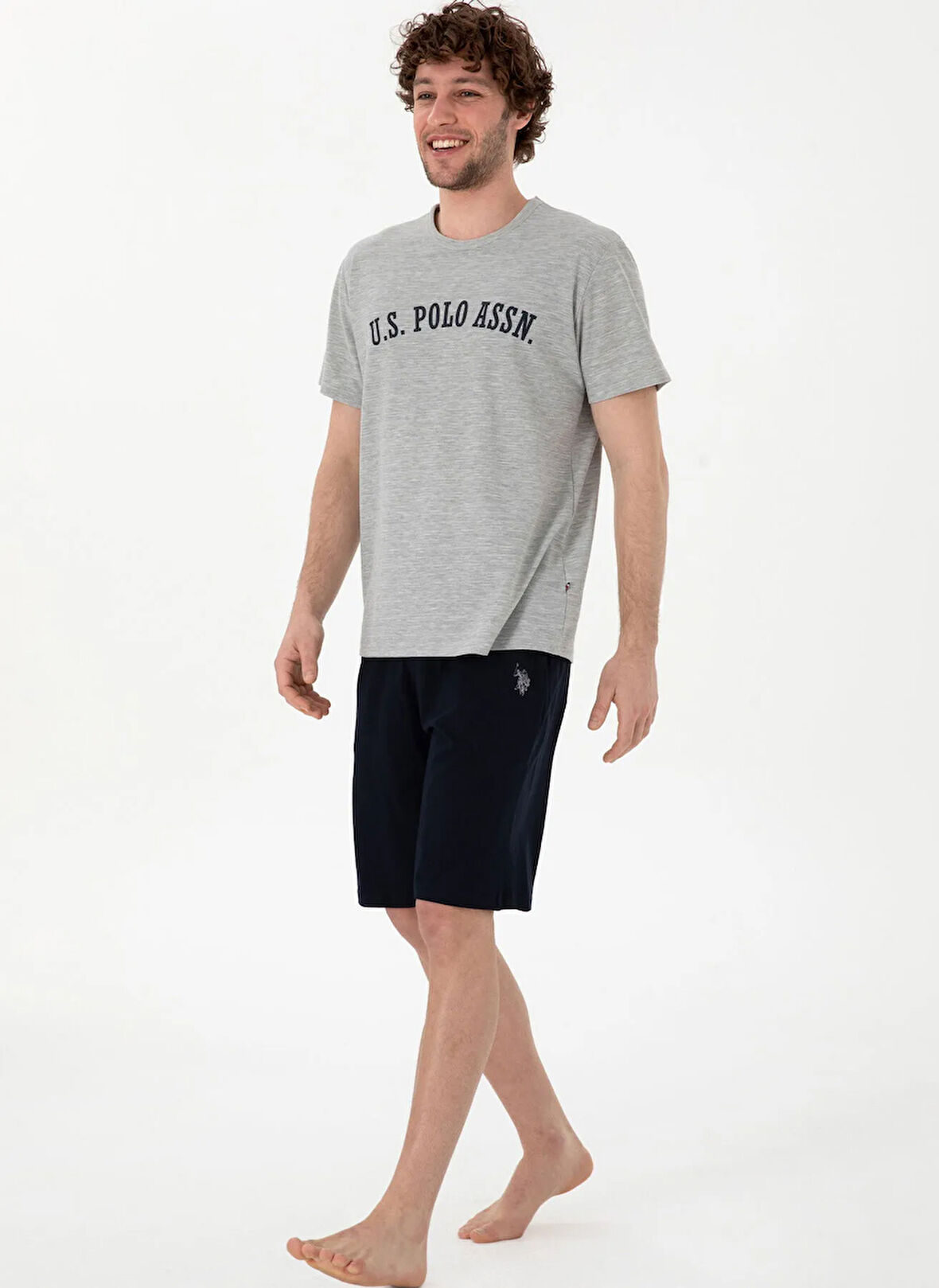U.S. Polo Assn. Gri Erkek Pijama Takımı 18886 Tshirt Sort Takim