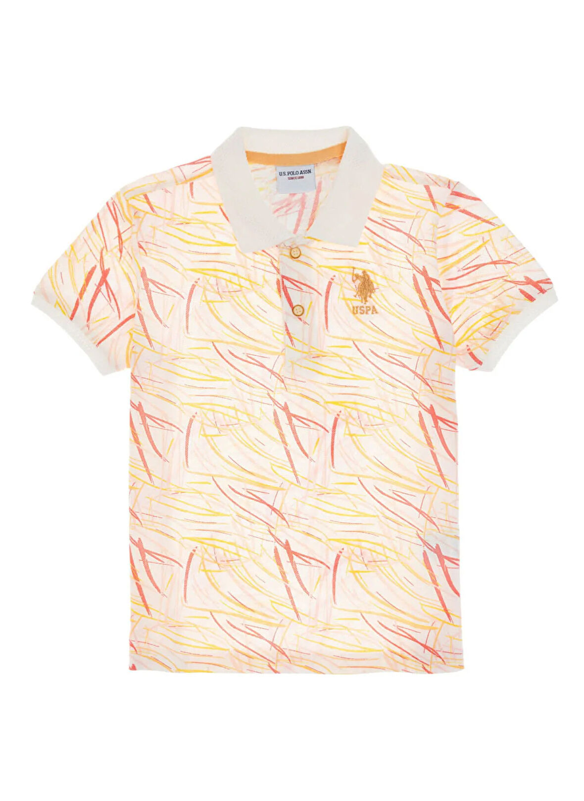 U.S. Polo Assn. Desenli Krem Erkek Çocuk T-Shirt KLOMKIDS