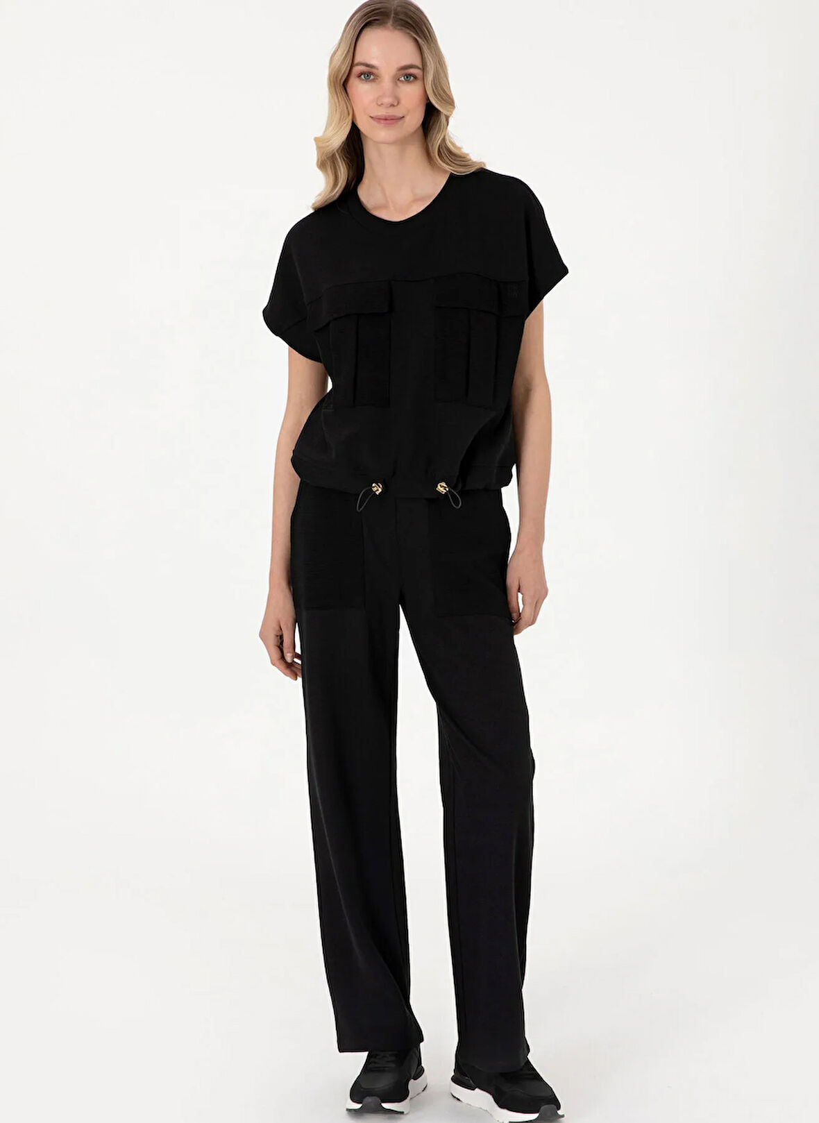 U.S. Polo Assn. Lastikli Bel Loose Fit Siyah Kadın Pantolon SACHANE
