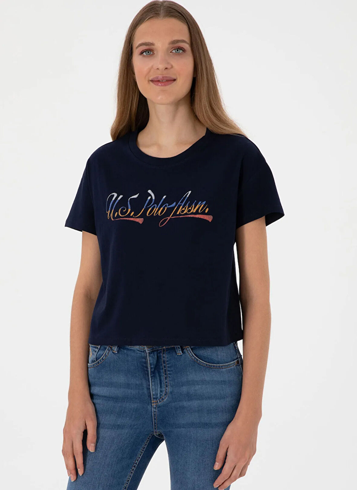 U.S. Polo Assn. Bisiklet Yaka Lacivert Kadın T-Shirt GISELLE