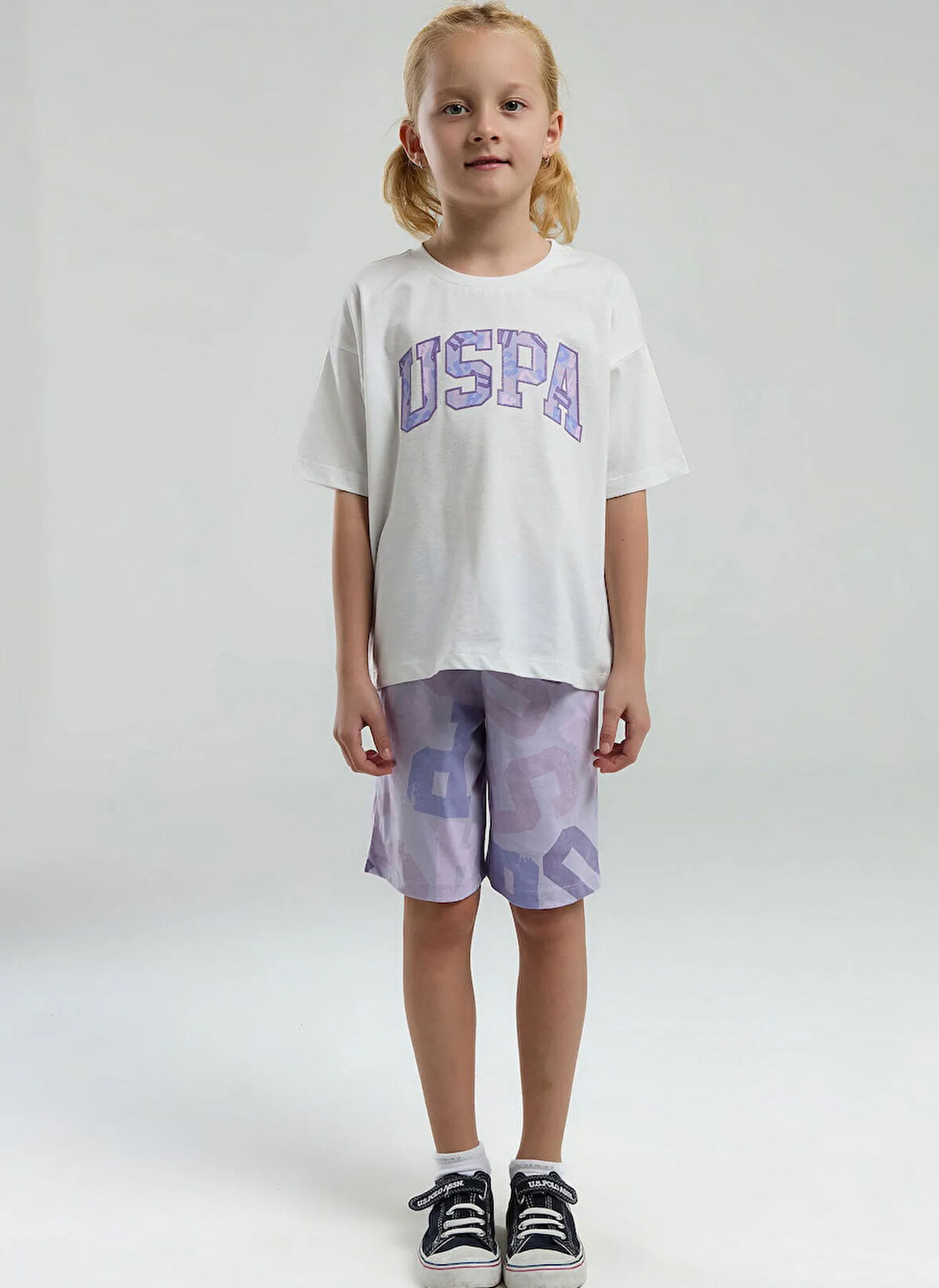 U.S. Polo Assn. Baskılı Beyaz Kız Çocuk Pijama Takımı US2084