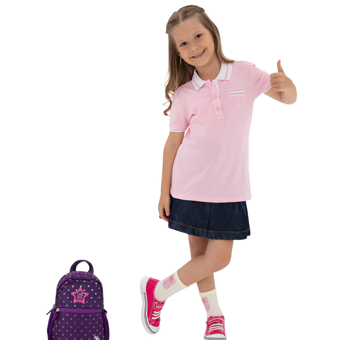 Kız Çocuk Polo Yaka İşlevsiz Cepli Basic Tişört