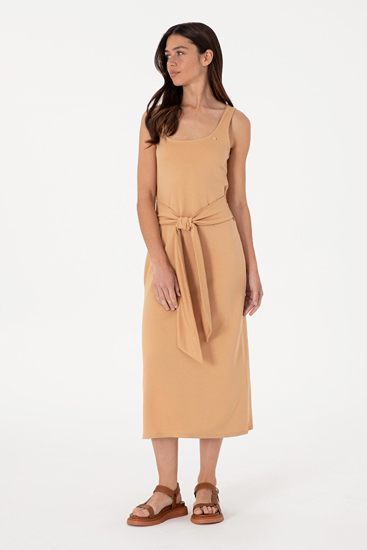 Kadın Kolsuz Bisiklet Yaka Midi Boy Örme Elbise