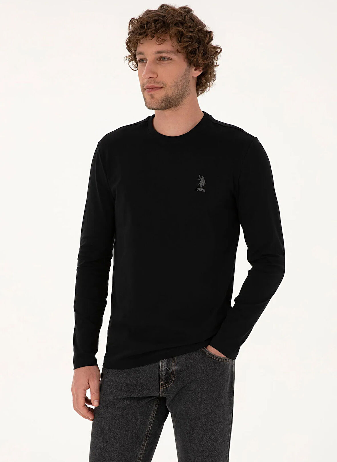 U.S. Polo Assn. Bisiklet Yaka Siyah Erkek Sweatshırt BISIT