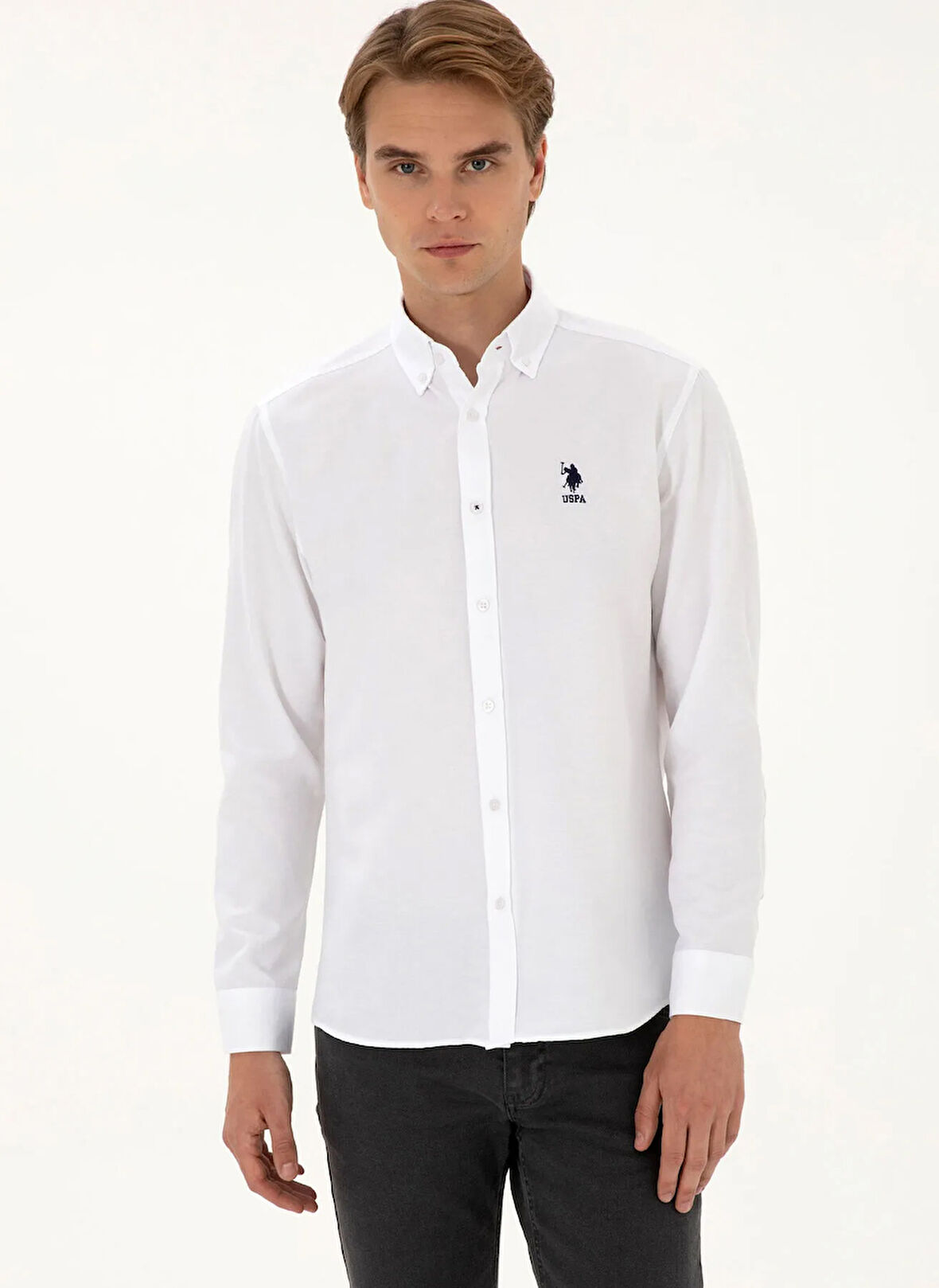 U.S. Polo Assn. Regular Fit Düğmeli Yaka Beyaz Erkek Gömlek GOXREG