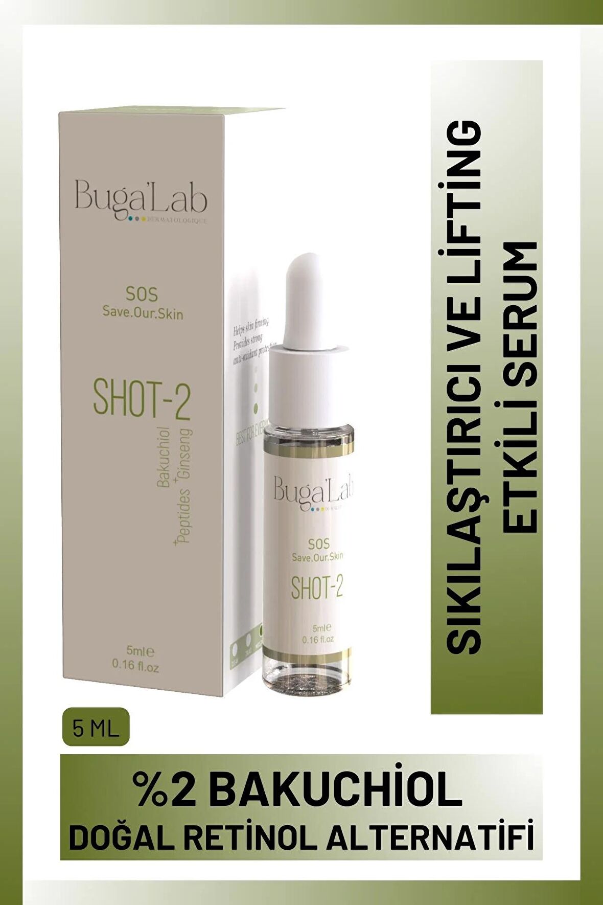 Doğal Retinol Alternatifi %2 Bakuchiol SOS Shot Filler Sıkılaştırıcı Etkili Serum, 5 ml