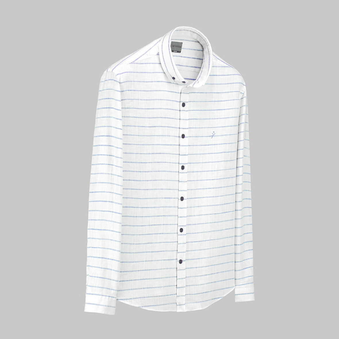 GOIAS UZUN KOL ÇİZGİLİ MAVİ GÖMLEK