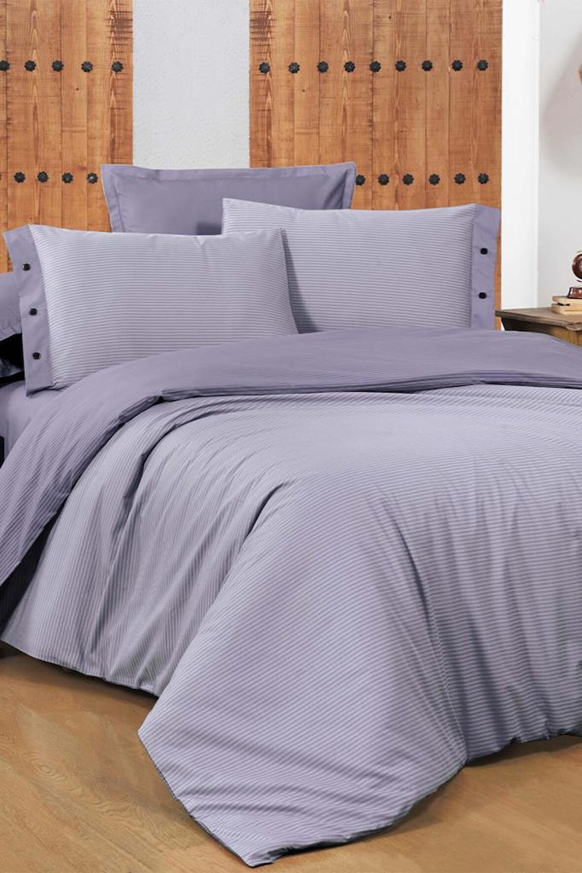 Sarev New Fancy Stripe Lila Çift Kişilik %100 Pamuk Çizgili Nevresim Takımı