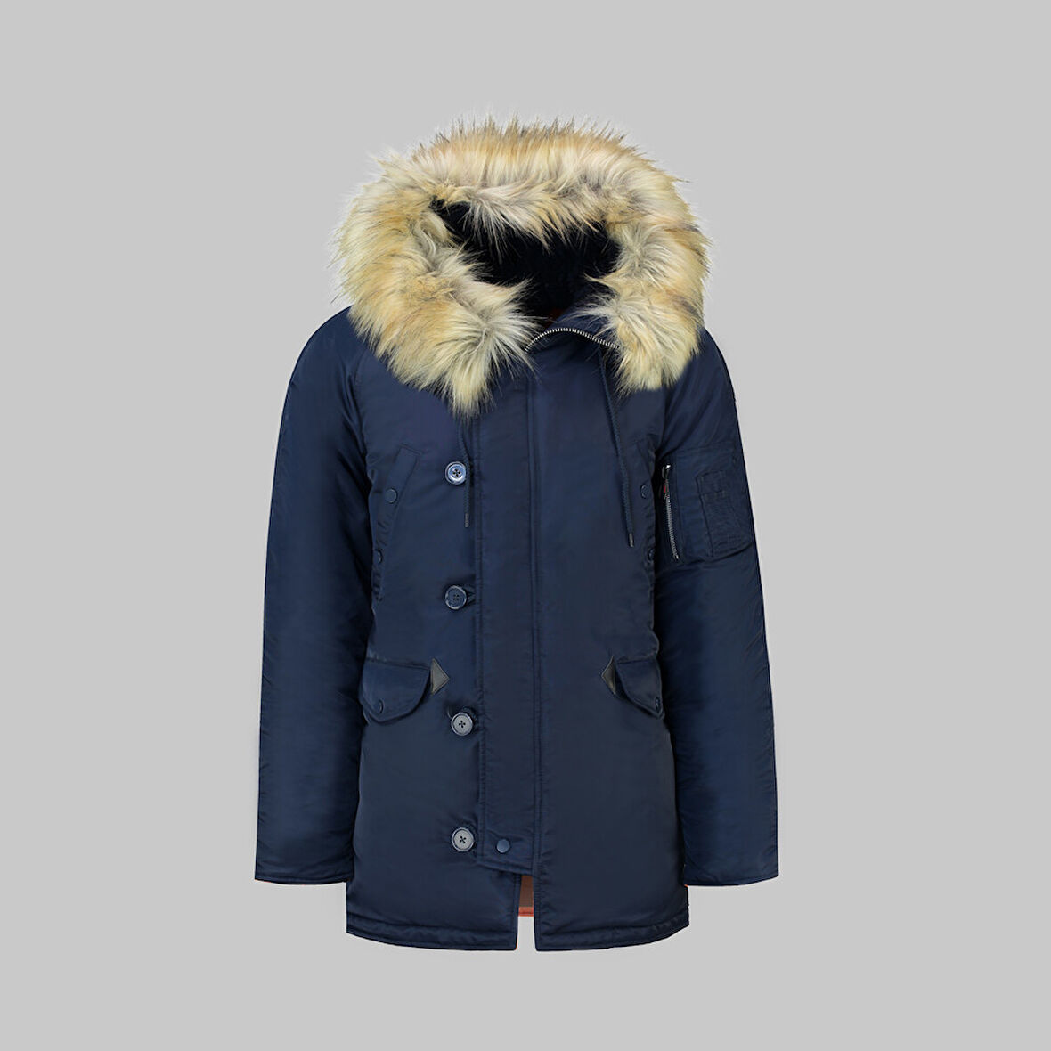 Kürk Kapüşonlu Mavi Kaban