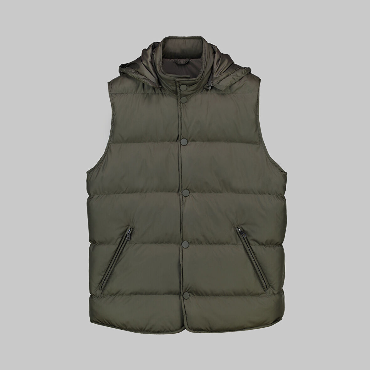 Çıkma Kapüşonlu Dolum Kahverengi Yelek