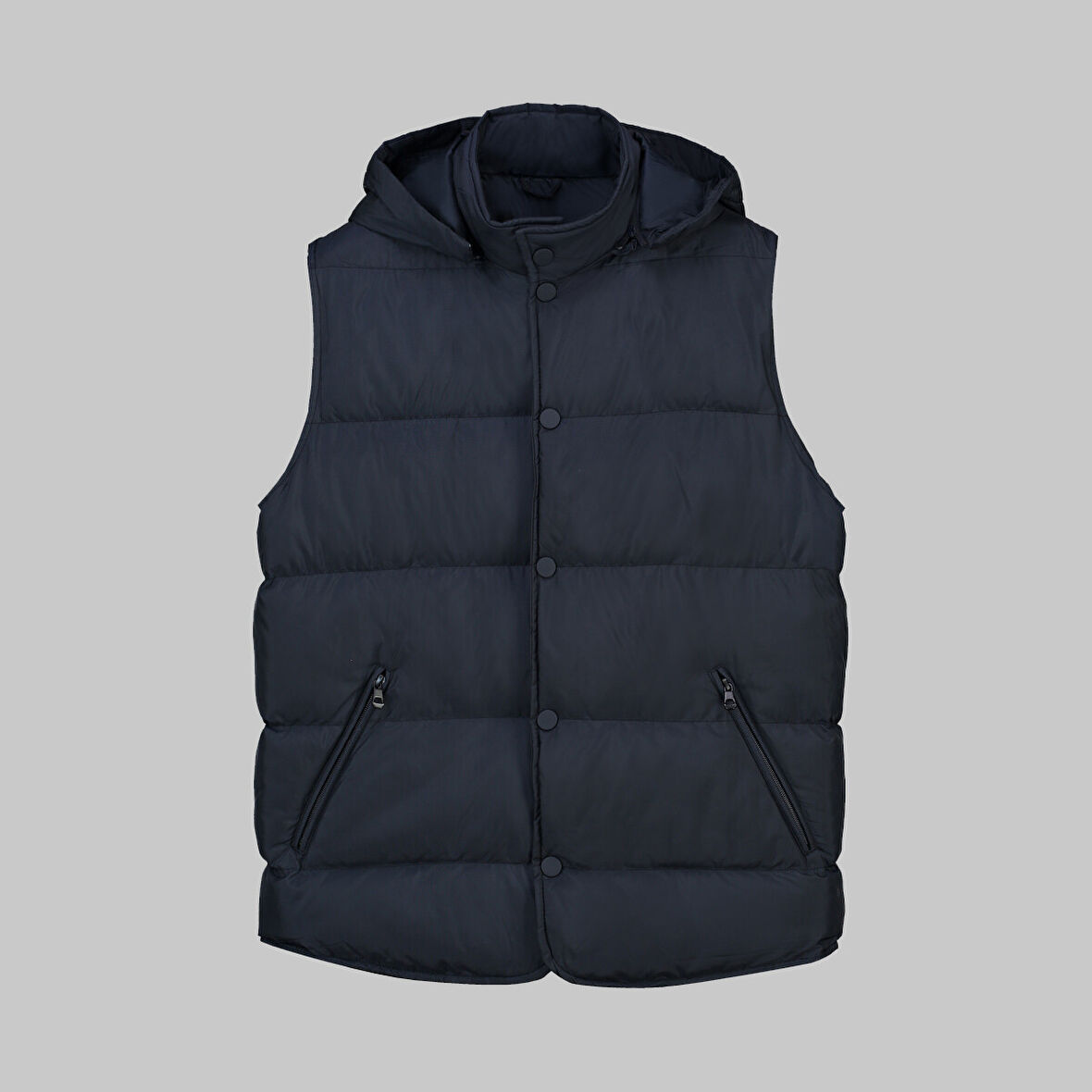 Çıkma Kapüşonlu Dolum Lacivert Yelek