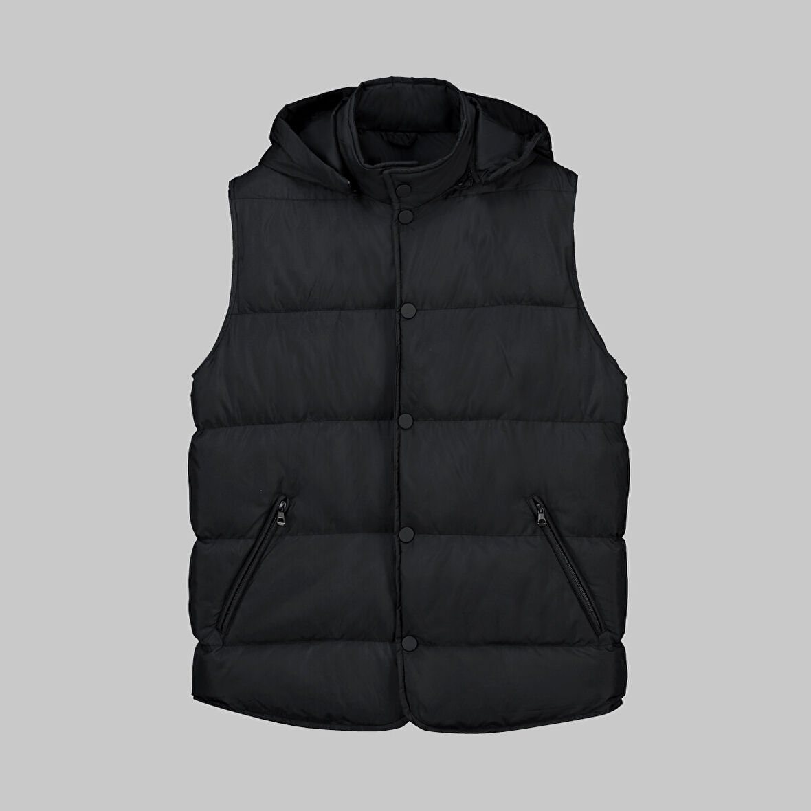 Çıkma Kapüşonlu Dolum Siyah Yelek