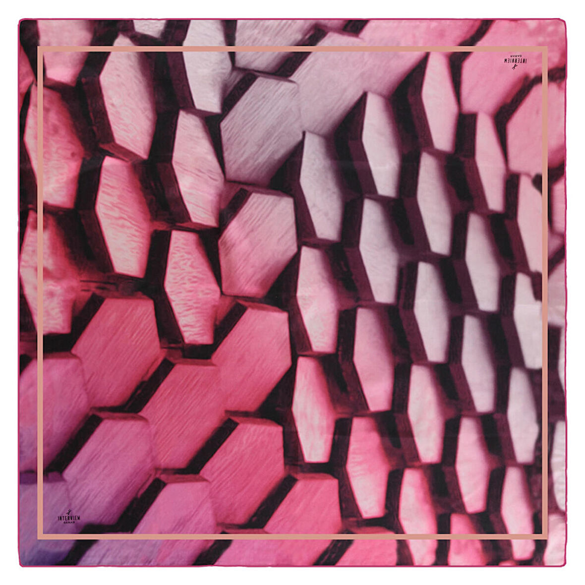 GEOMETRİK DESENLİ TWİLL PEMBE İPEK EŞARP