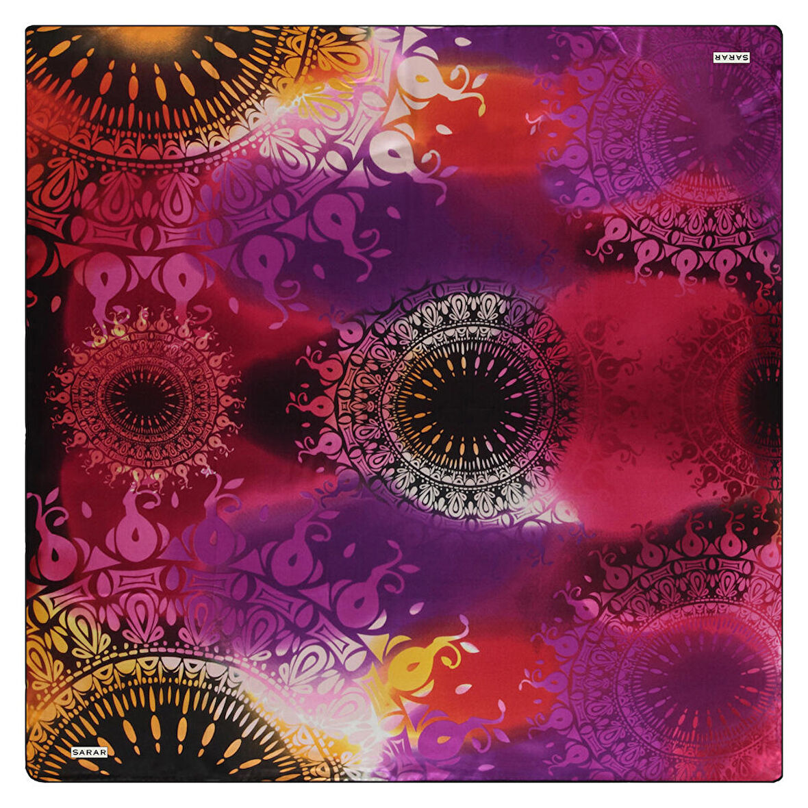 ETNİK DESENLİ MOR SATEN İPEK EŞARP