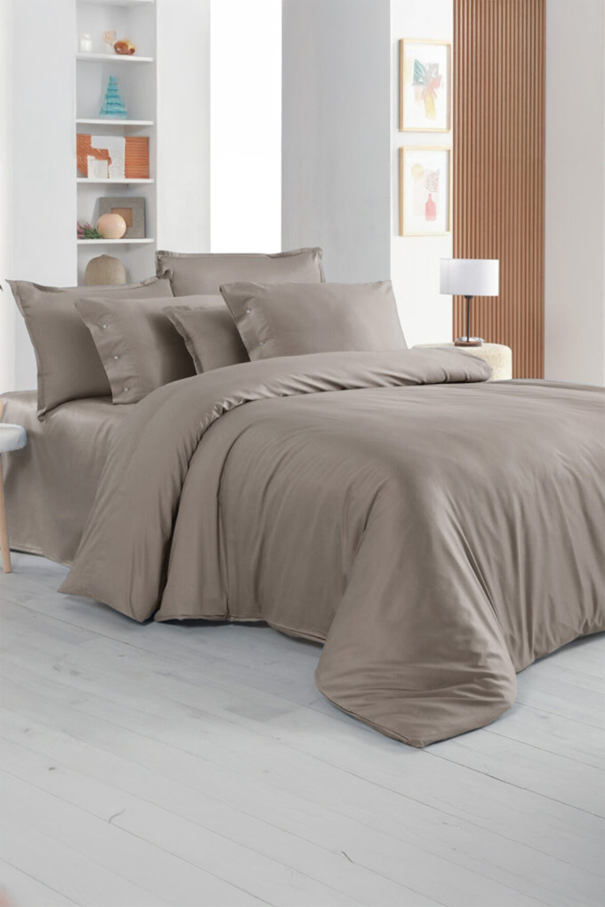 Sarev Monochrome Mocha %100 Pamuk Saten Çift Kişilik Nevresim Takımı