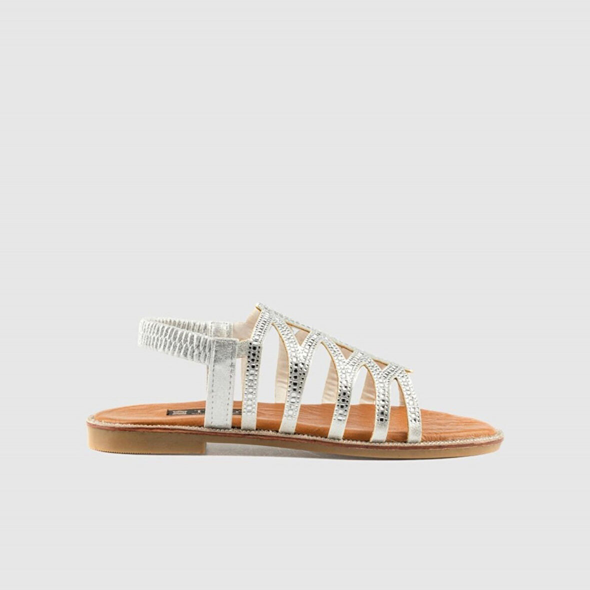 Kadın Taşlı Düz Sandalet [060137] GÜMÜŞ, 40