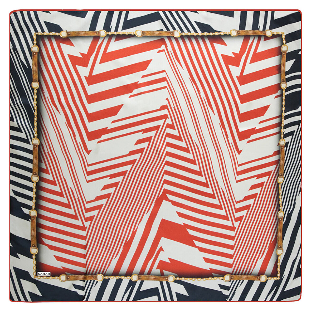 GEOMETRİK DESEN TWILL KIRMIZI İPEK EŞARP