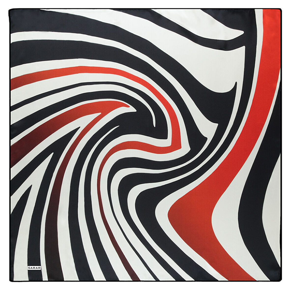 GEOMETRİK DESENLİ SATEN SİYAH İPEK EŞARP