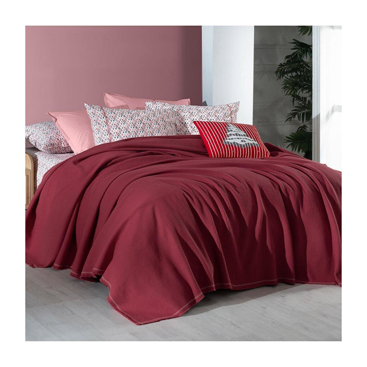 Sarev Abel Pike Takımı 1 Yastık-Kırmızı