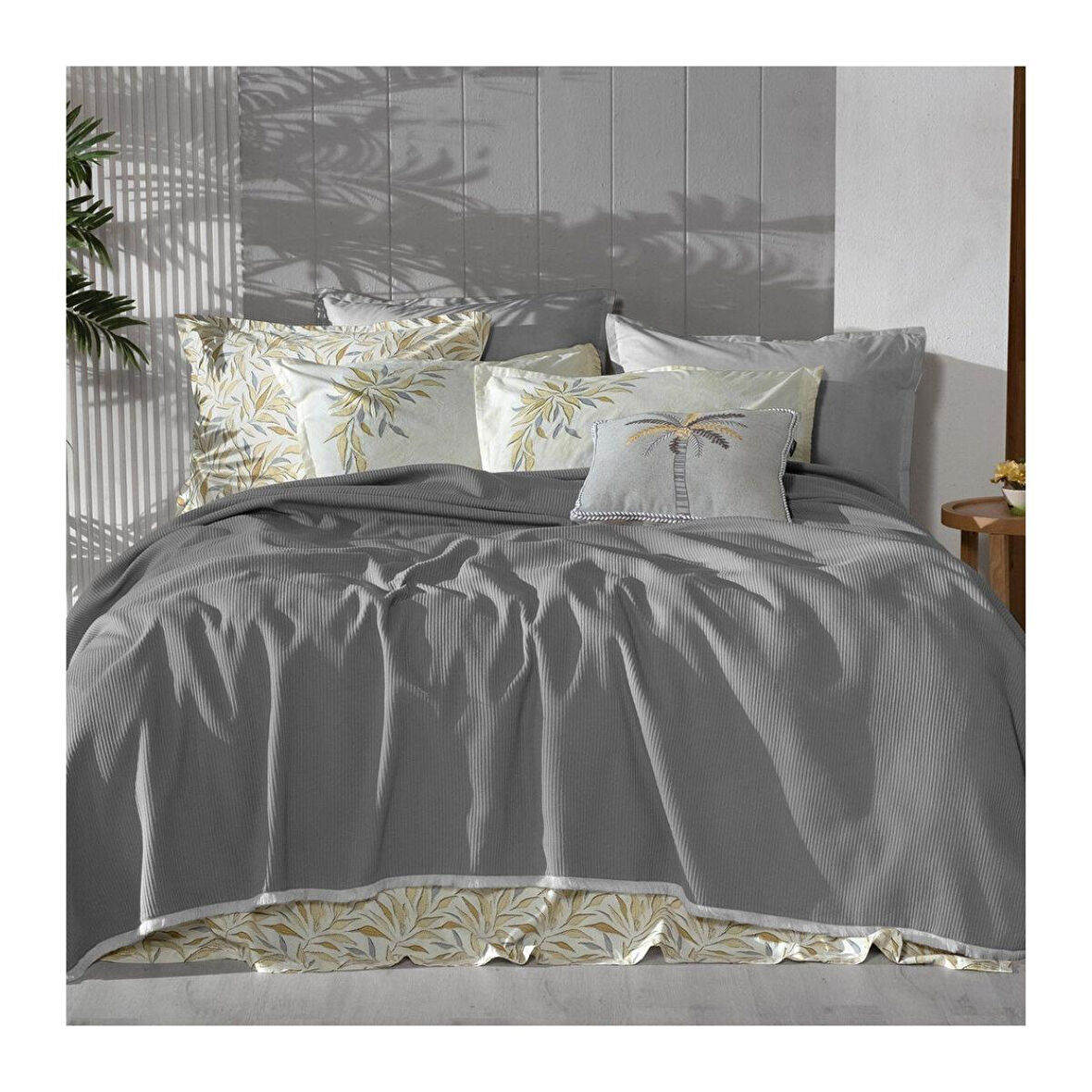 Sarev Adrıan Pike Takımı Çift Kişilik 2 Yastık Gri-Sarı