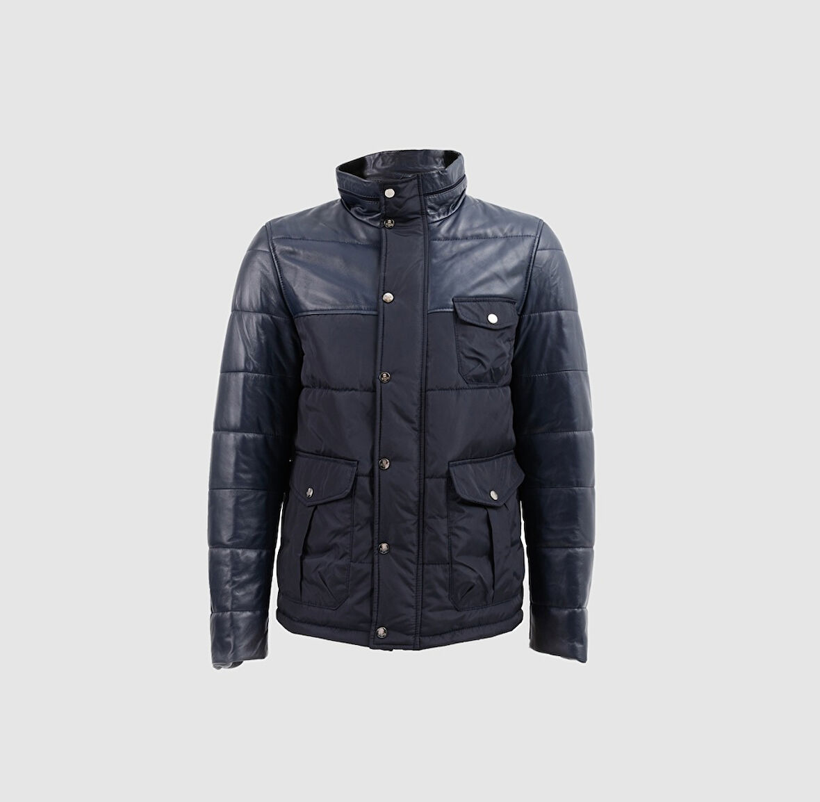 Erkek Şişme Deri Mont [810017] LACİVERT, 3XL