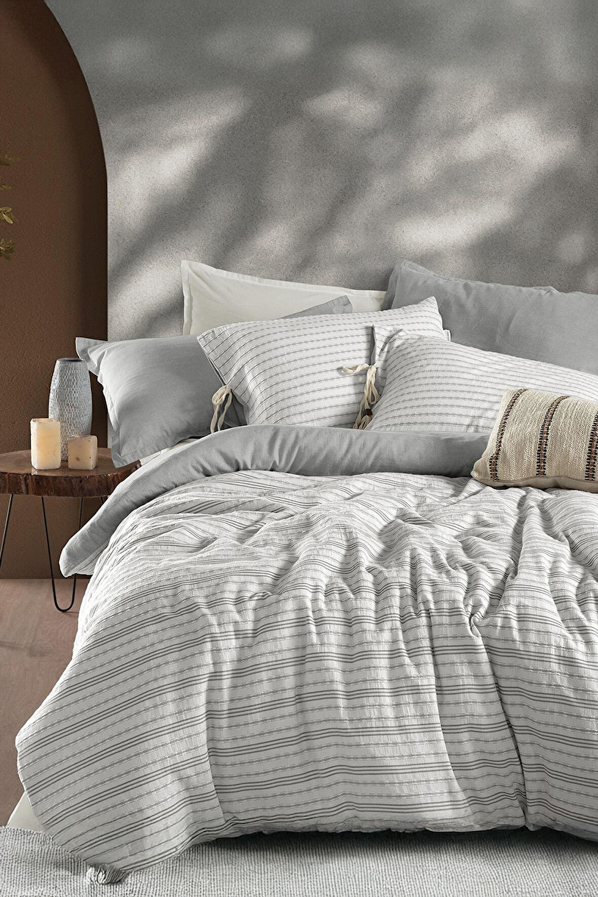 Sarev Abra Gri Mood Comfort %100 Pamuk Saten Çift Kişilik Nevresim Takımı