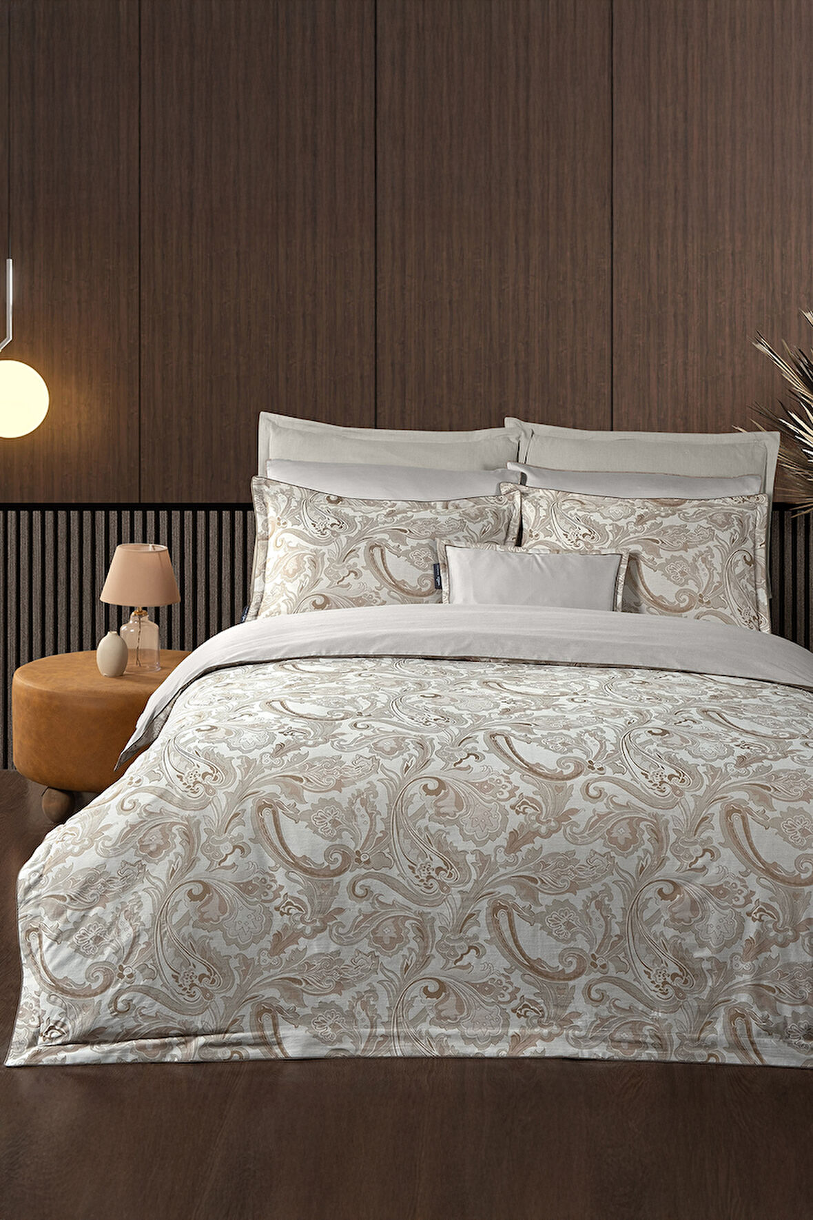 Sarev Fredo Mocha Jakarlı %100 Saten Çift Kişilik Nevresim Takımı