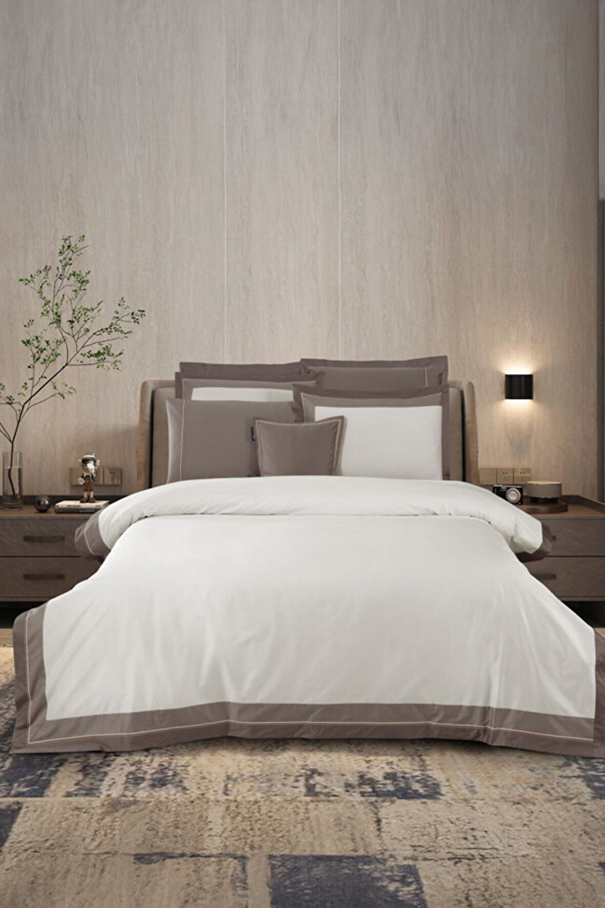 Sarev Cortes Mocha %100 Pamuk Saten "500 TC" Çift Kişilik Nevresim Takımı