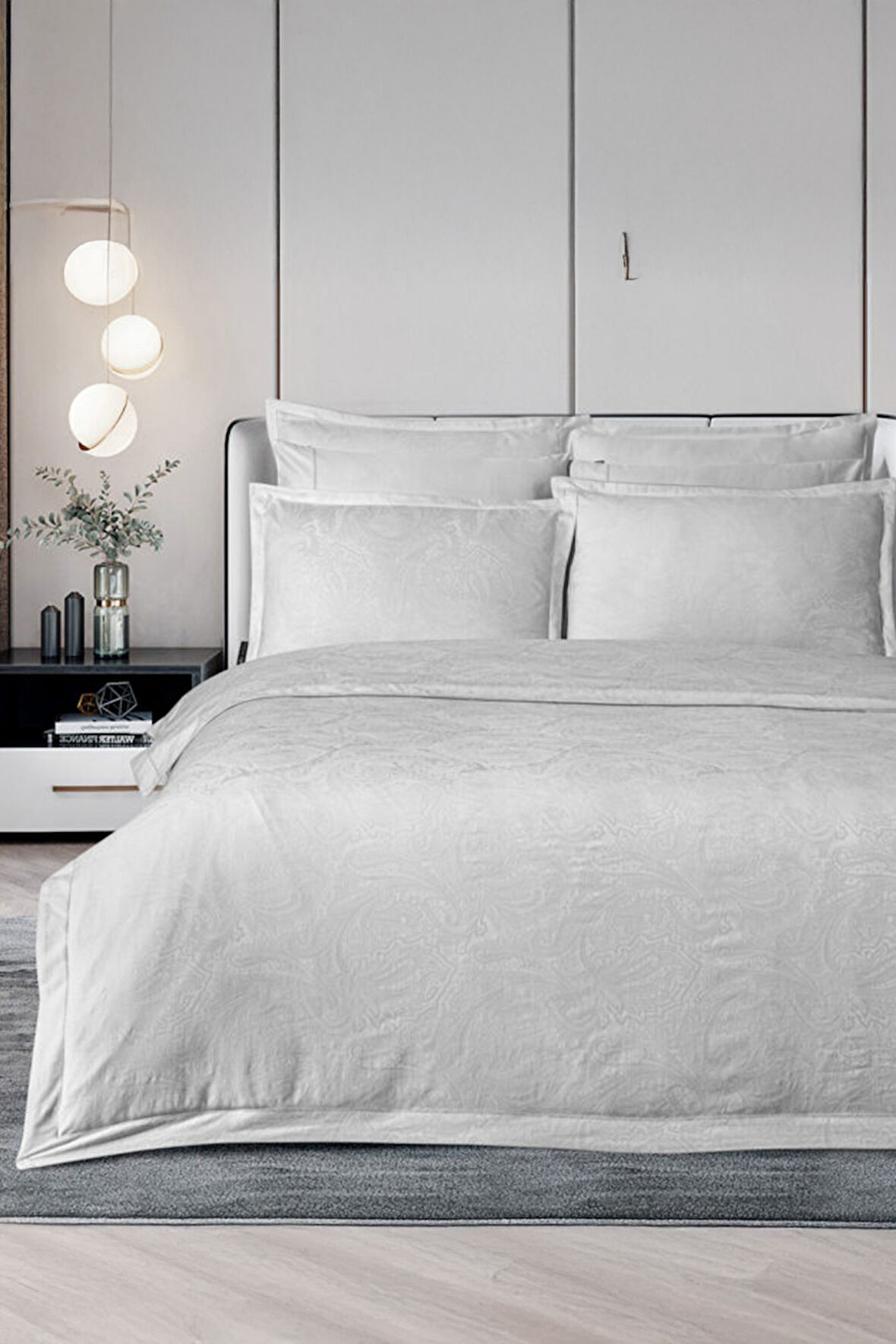 Sarev Borendo Gri Jakarlı %100 Pamuk Saten Çift Kişilik Nevresim Takımı