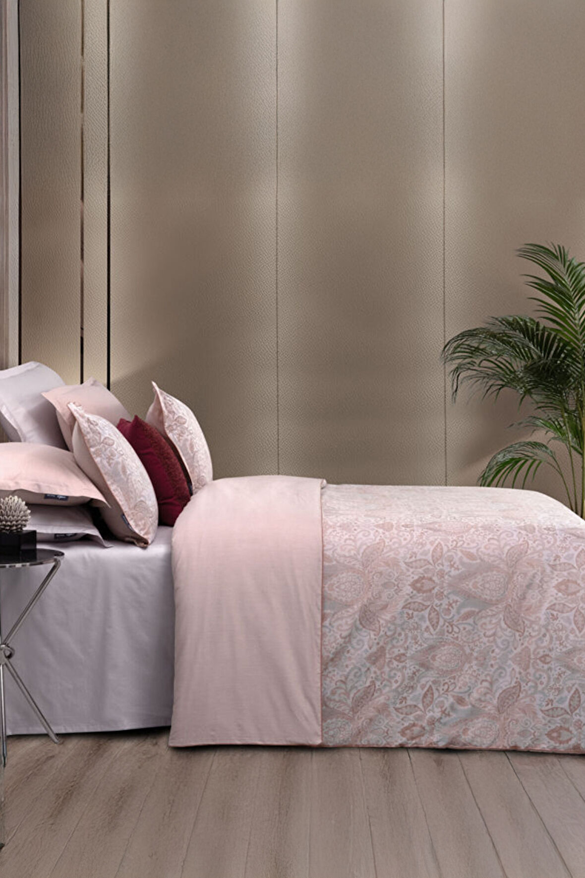 Sarev Playa Pembe Jakarlı %100 Pamuk Saten Çift Kişilik Nevresim Takımı