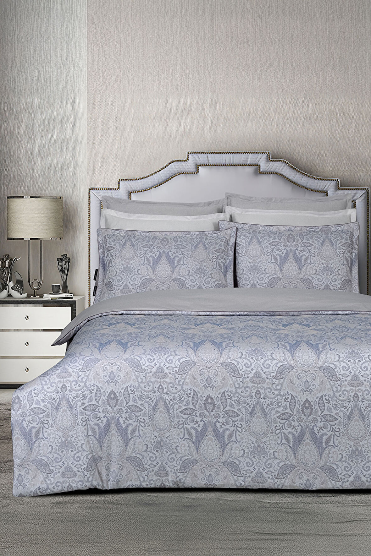 Sarev Playa Mavi Jakarlı %100 Saten Çift Kişilik Nevresim Takımı