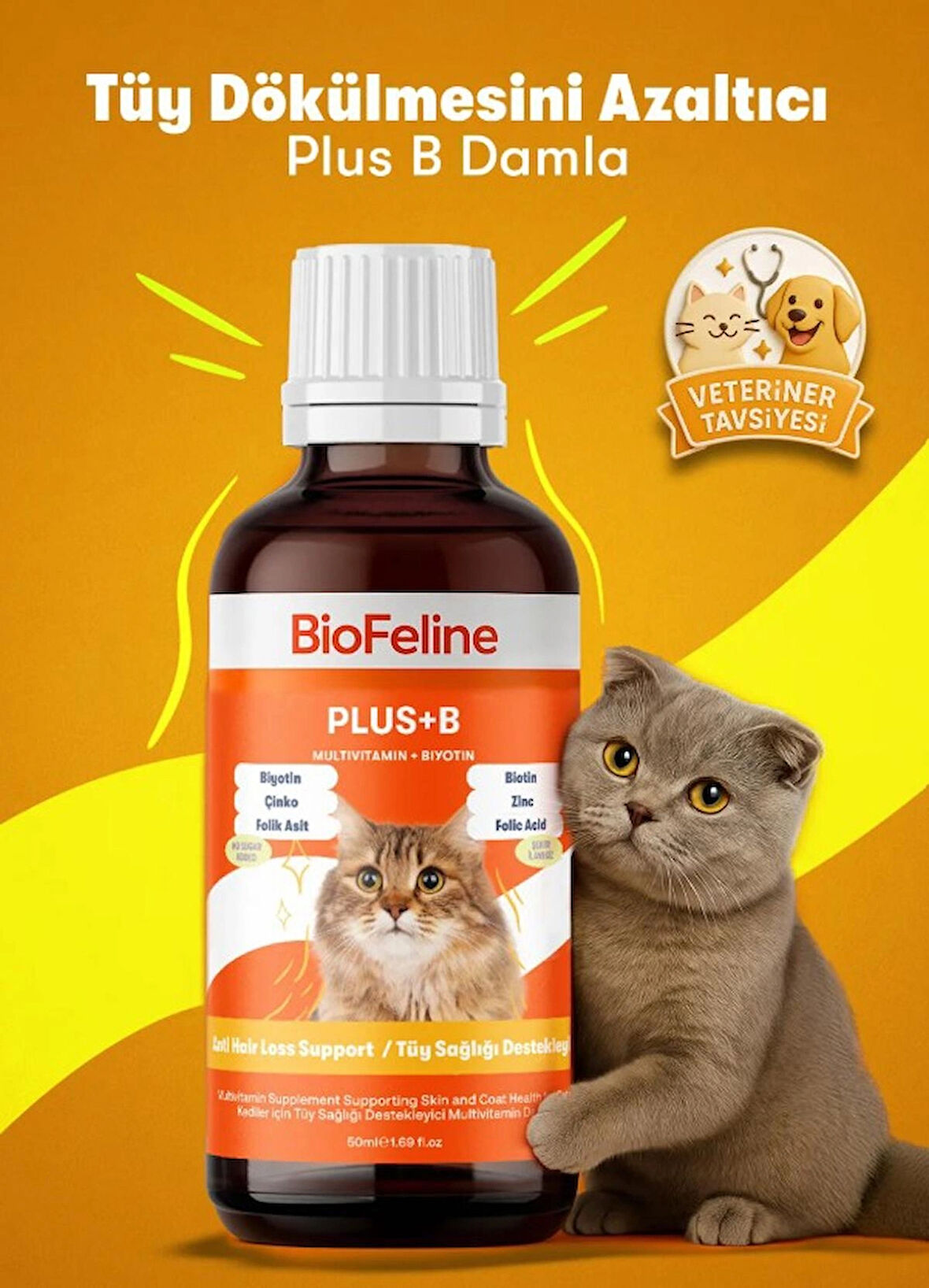 BioFeline Plus+B For Cats Kediler için Tüy Sağlığı Damlası 50 ml