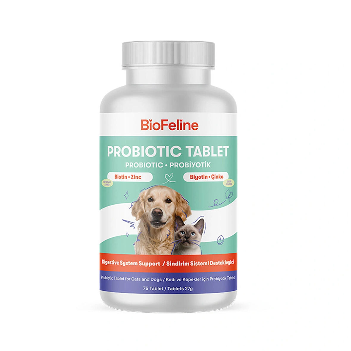 BioFeline Kedi & Köpekler İçin Probiyotik Tablet | Bağışıklık ve Sindirim Takviyesi | 25 Tablet