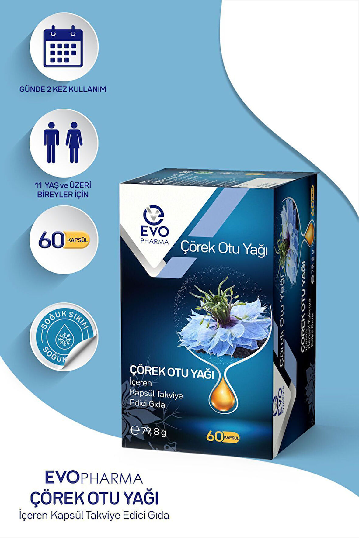 EVOPHARMA Çörek Otu Yağı İçeren Kapsül Takviye Edici Gıda 60 Kapsül