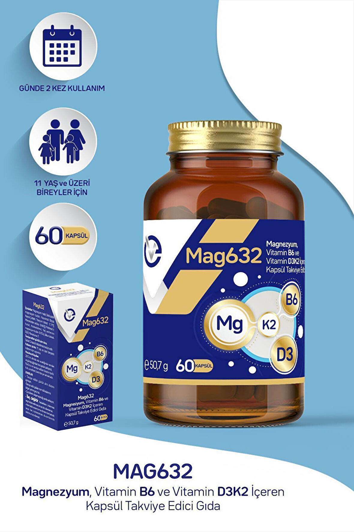EVOPHARMA Magnezyum Mag632, Vitamin B6 Ve Vitamin D3k2 Içeren Kapsül Takviye Edici Gıda