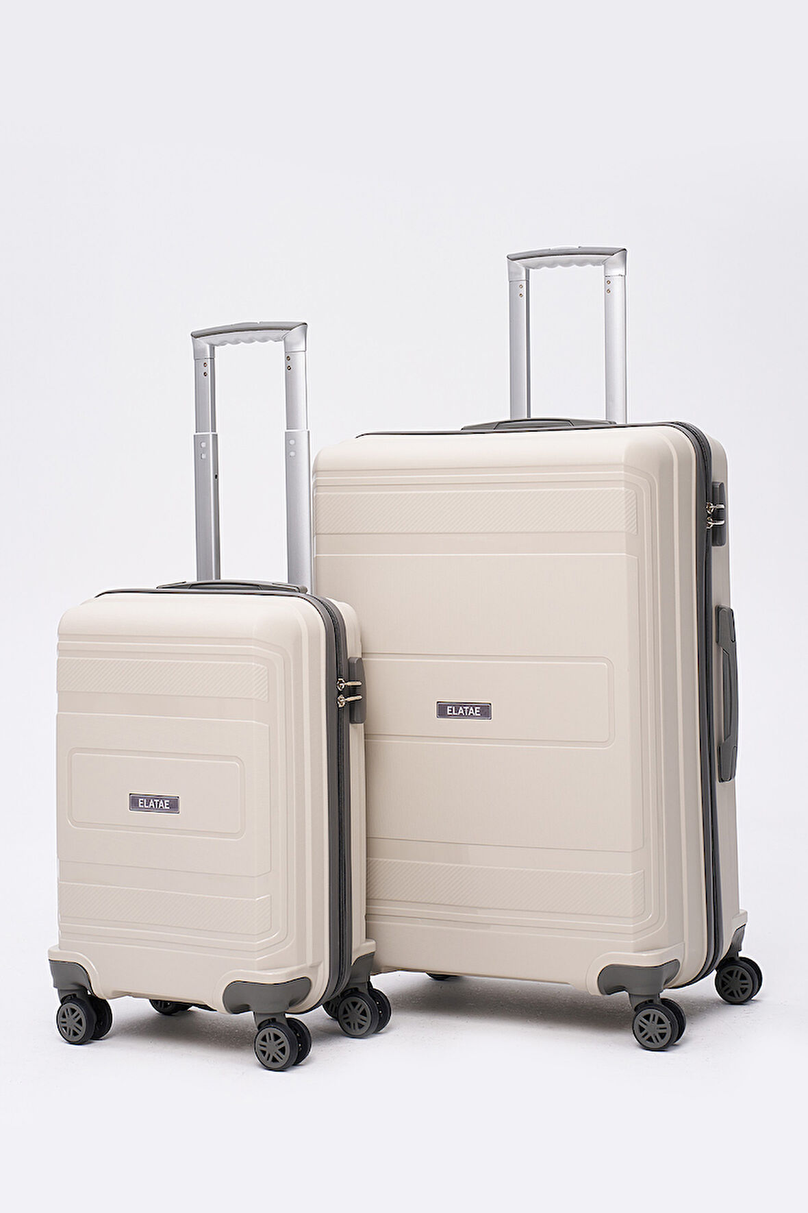 Elatae Premium Polipropilen Kırılmaz 2'li Valiz Seti Büyük Boy - Kabin Boy Bej - Antrasit V305
