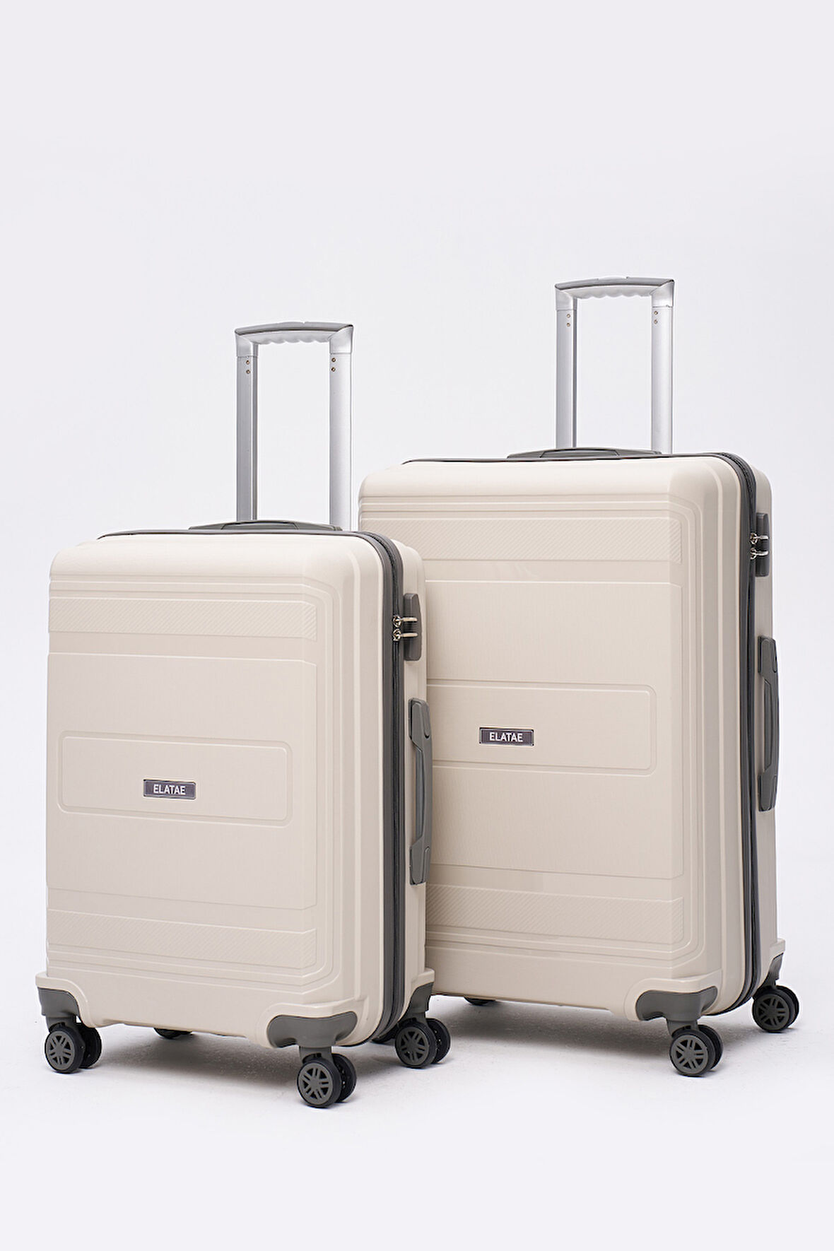 Elatae Premium Polipropilen Kırılmaz 2'li Valiz Seti Büyük Boy - Orta Boy Bej - Antrasit V305