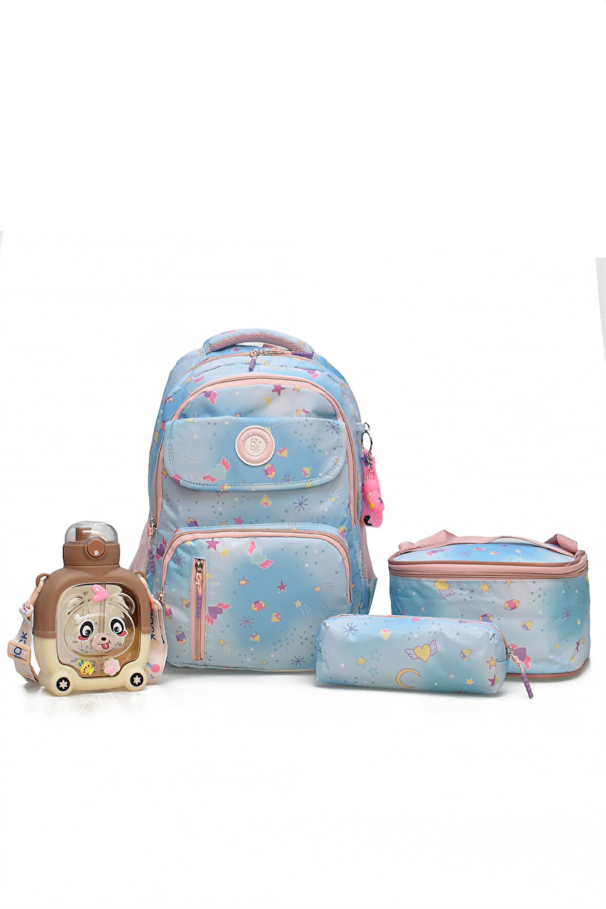 Elatae 4'lü İlkokul Çantası Seti Okul Çantası & Termal Beslenme Çantası & Kalemlik & Suluk Mavi-Pembe 1390