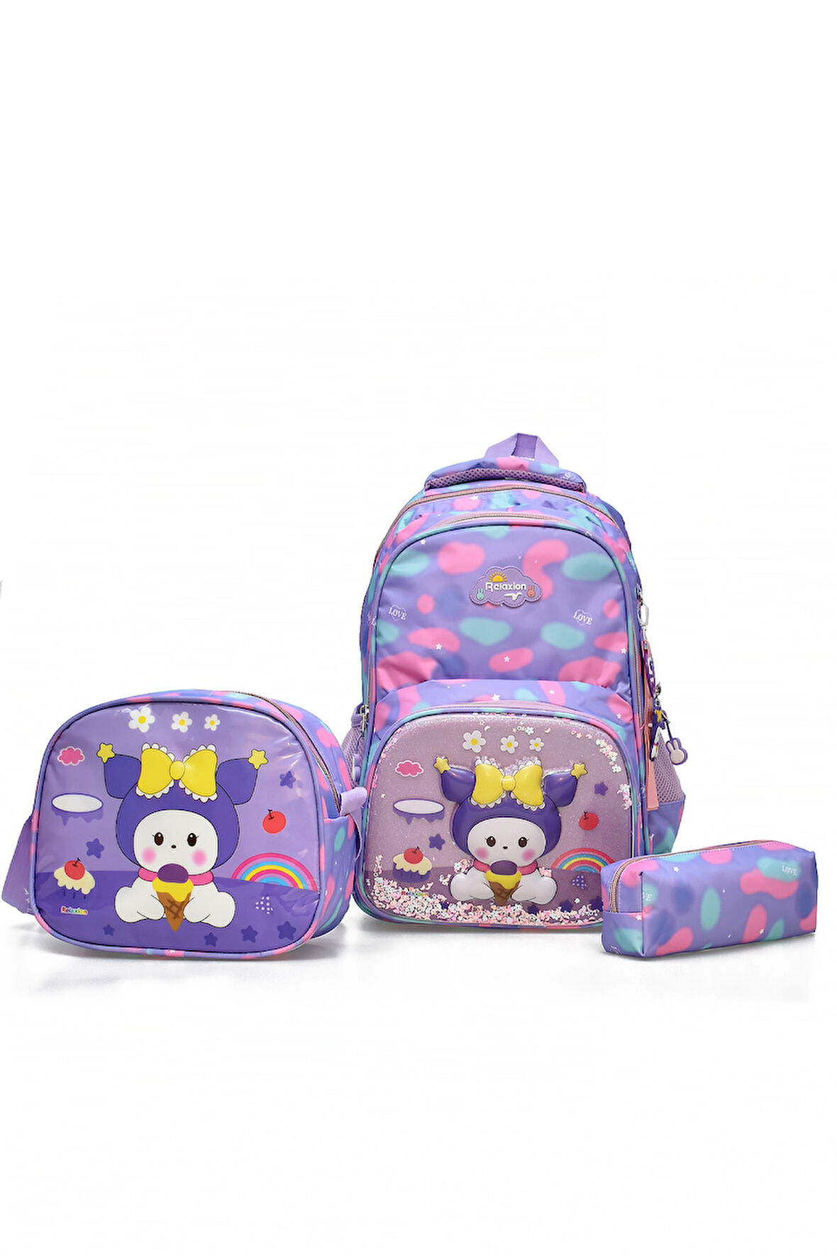 Elatae 3'lü İlkokul Çantası Seti Okul Çantası & Termal Beslenme Çantası & Kalemlik Lila 1370