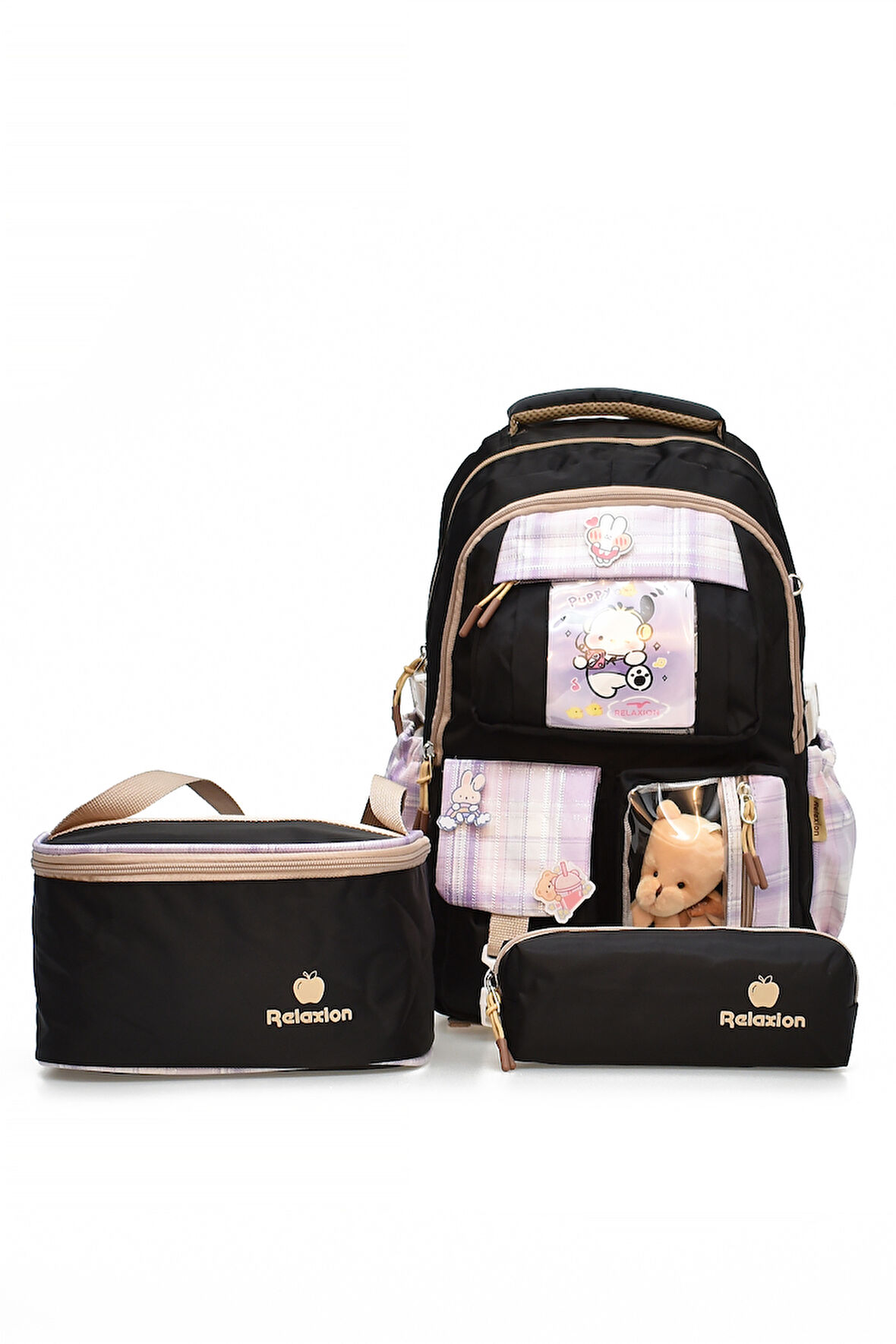 Elatae 3'lü İlkokul Çantası Seti Okul Çantası & Termal Beslenme Çantası & Kalemlik Siyah 1395