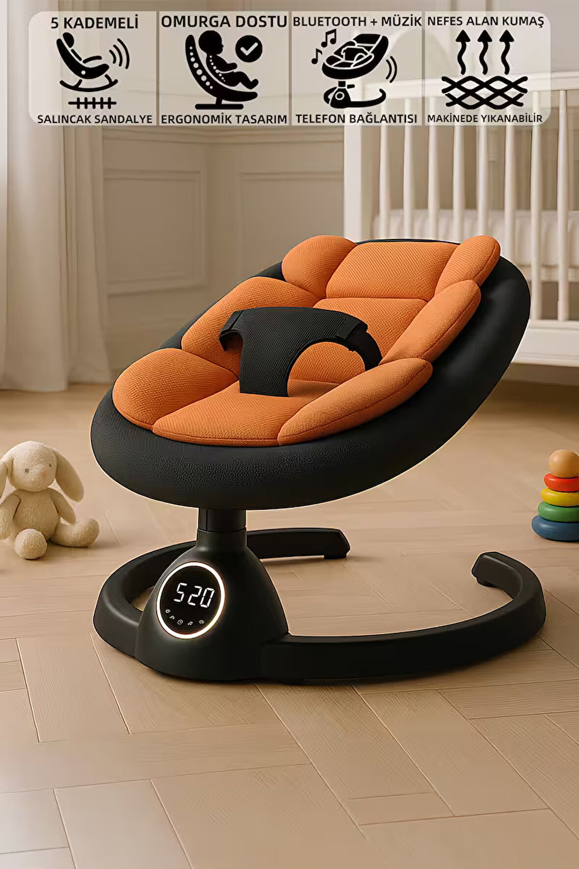 Mioji Baby 4 Kumandalı 9KG 5 Kademeli Elektrikli Ekranlı Otomatik Sallanan Ana Kucağı