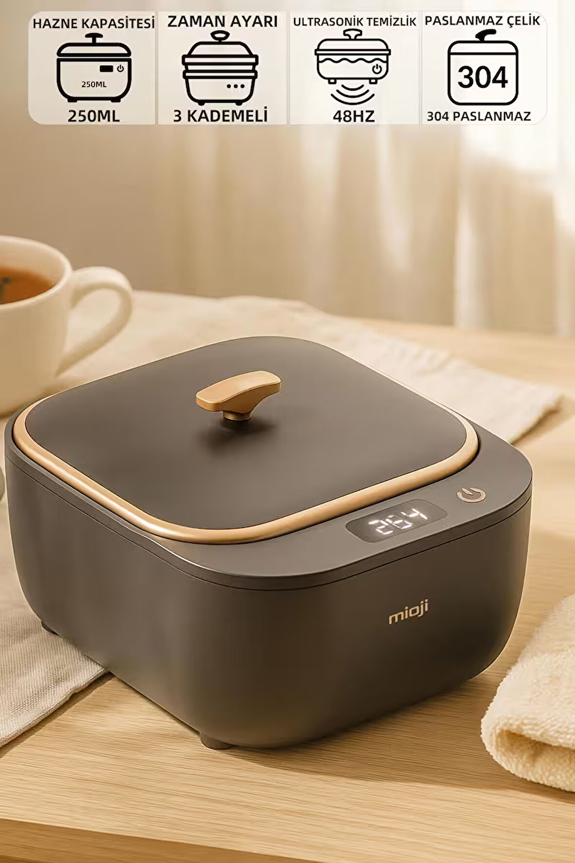 Mioji Mio UV2C Ultrasonic Protez, Dişlik ve Takma Diş Temizlik Cihazı - Siyah